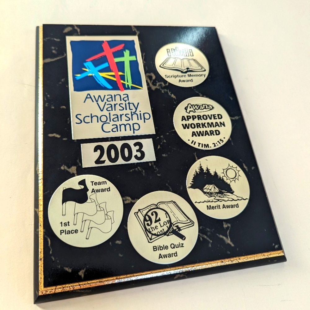 Vintage 2003 Awana's Approved Workman Award Trophy Plaque